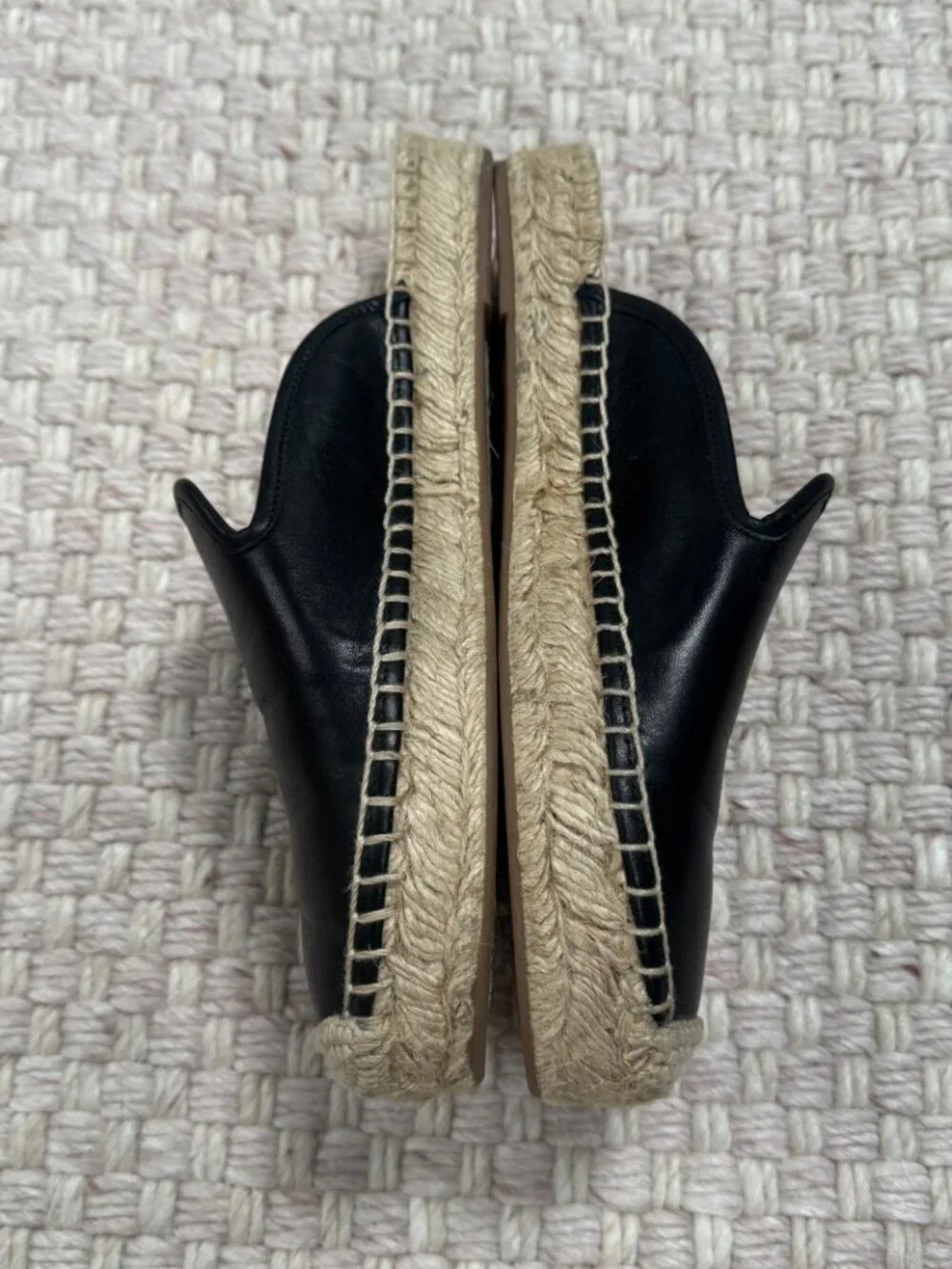 J. Crew Black Leather Slip On Espadrilles Flats Coastal Minimalist Size 7.5